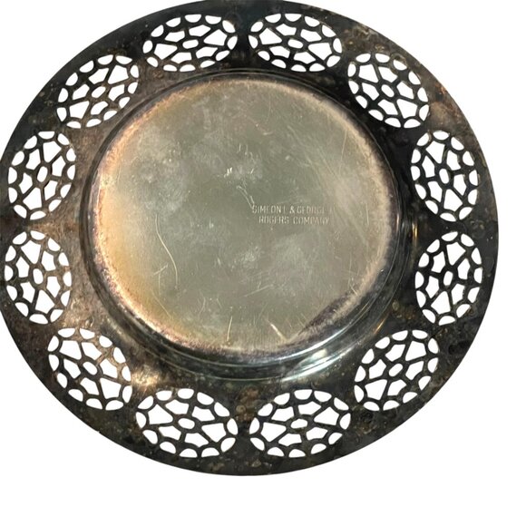 Silver Tray Pierced Dish Vintage Silver Plate by Rogers Co Trinket Candle 5.5" - Picture 3 of 4
